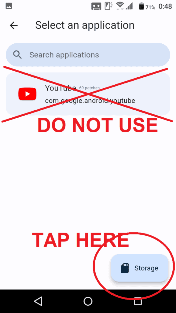 choose youtube from storage